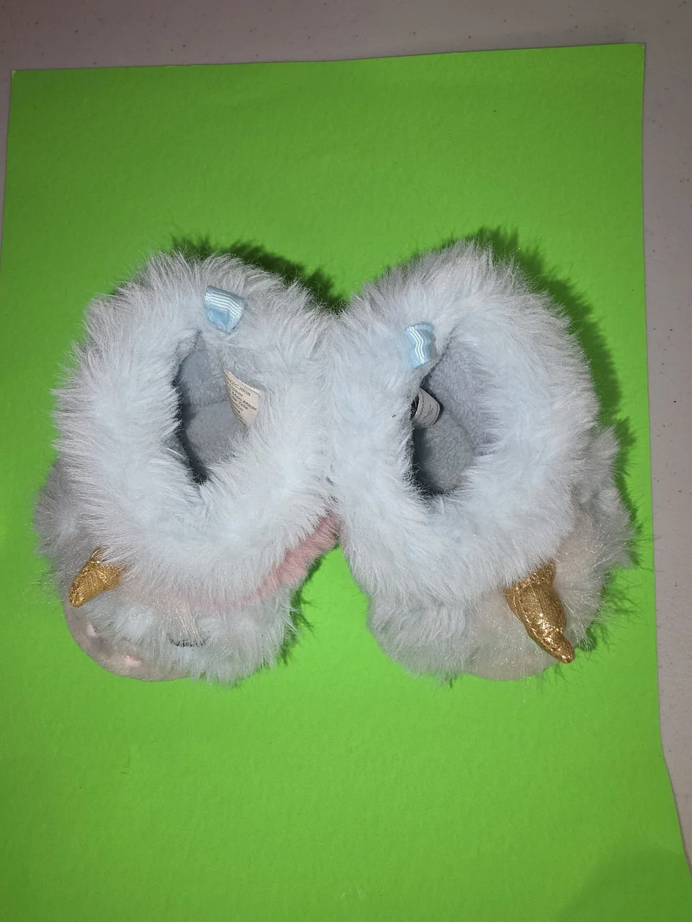wonder nation Plush Unicorn Bootie Slippers Light Blue & Pink Gold Horn Sz 3